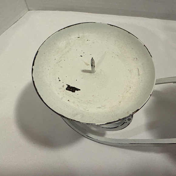 3 Pillar Candle Holder White Distressed Wrought Iron, Shabby Chic French Country - Picture 7 of 9